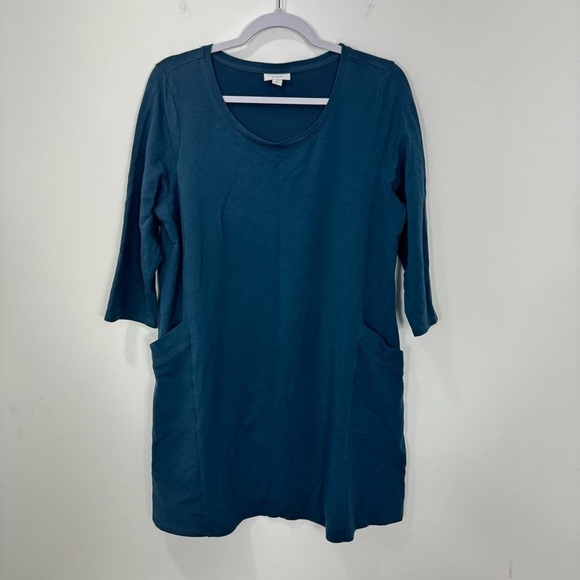 J. Jill Women’s Pima Cotton Long Sleeve Knit Tunic Dress Blue Size Large Petite - Picture 1 of 8